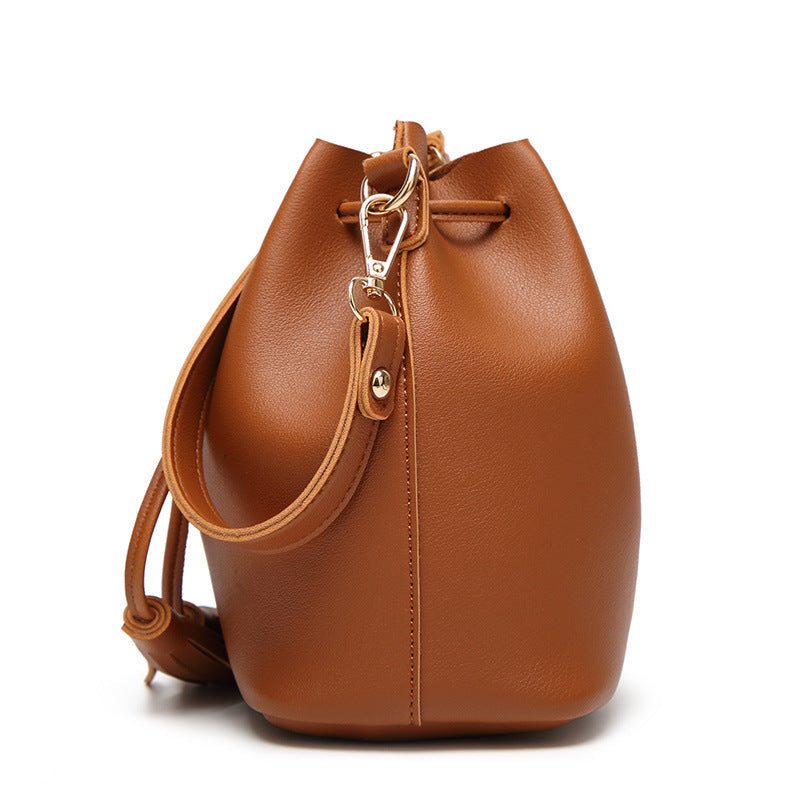 PU Leather Solid Color Bucket Bag with Tassels