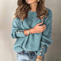 Long Sleeve Round Neck Knit Sweater with Buttons in 9 Colors S-5XL