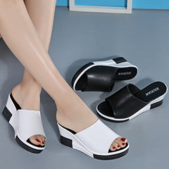 Leather Open Toe Wedge Sandals in 2 Colors