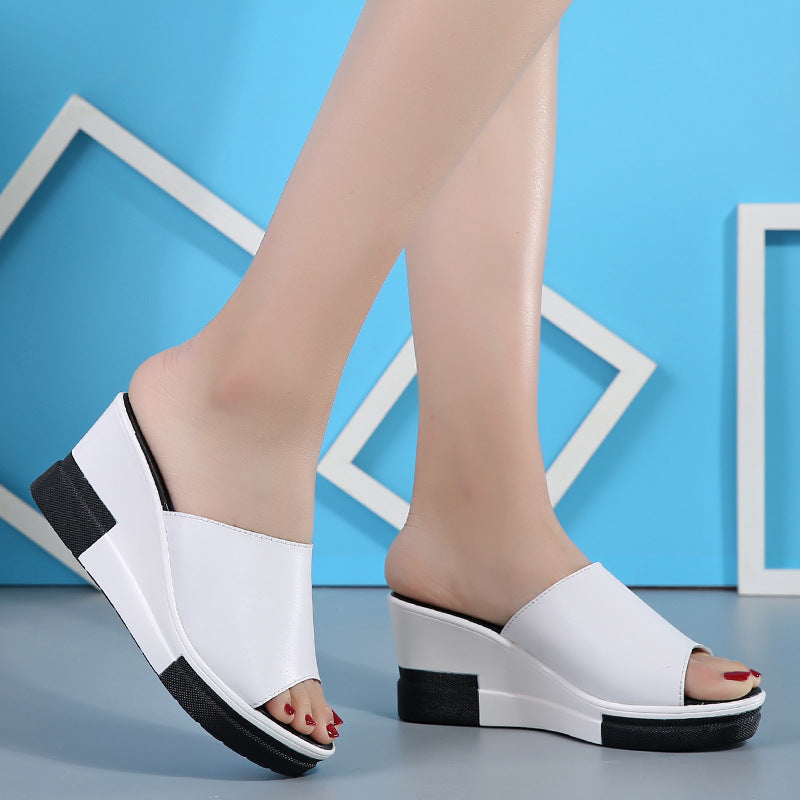 Leather Open Toe Wedge Sandals in 2 Colors