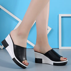 Leather Open Toe Wedge Sandals in 2 Colors