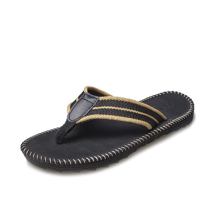 Men's Flat Sole Striped Linen Flip Flop Thong Sandals