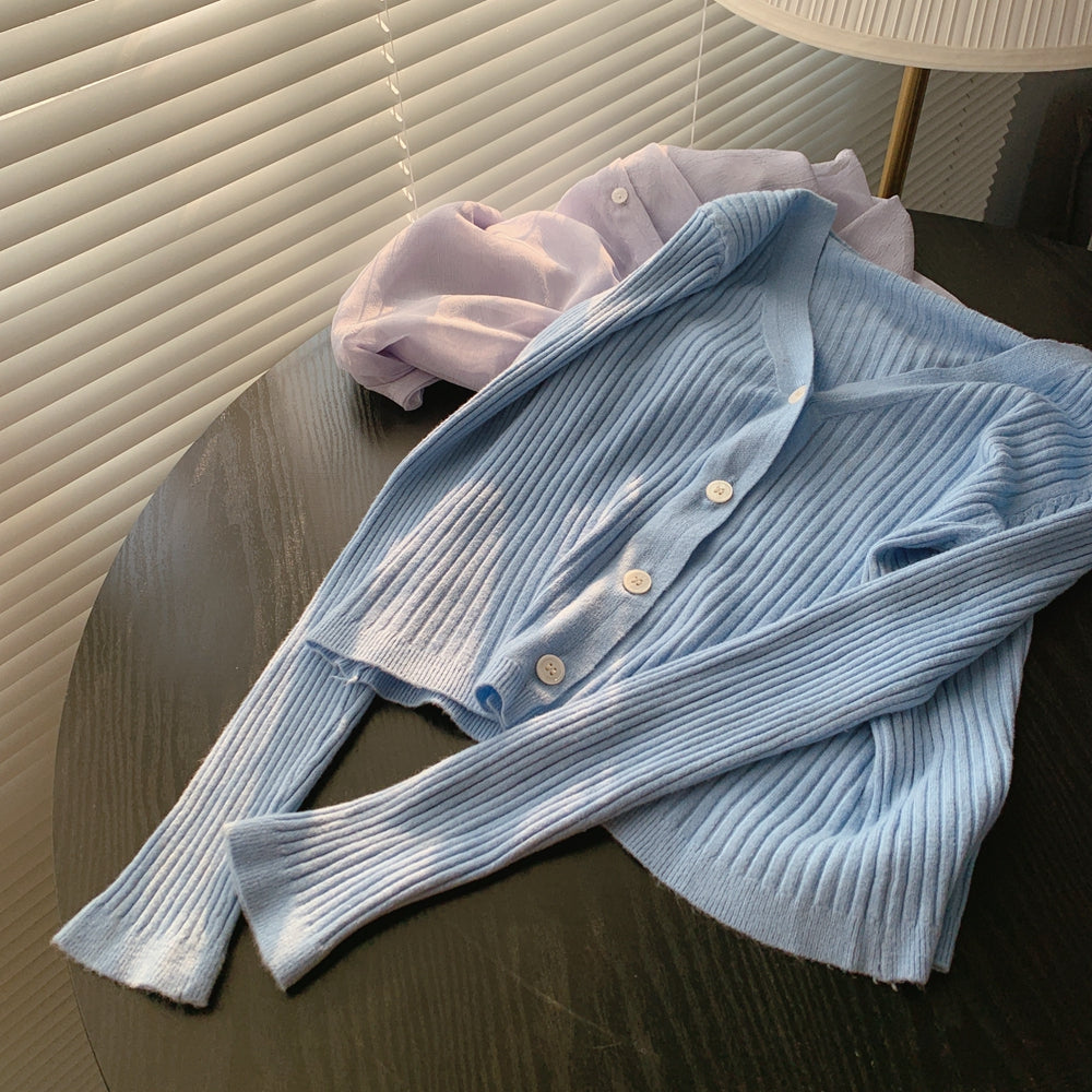 Knit Cardigan with Buttons and Long Sleeves in 12 Colors S-L