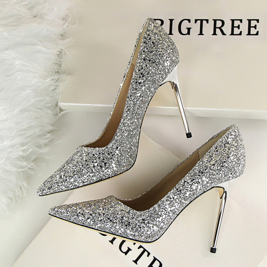 Sequined High Heel Stilettos with Pointed Toe in 8 Colors