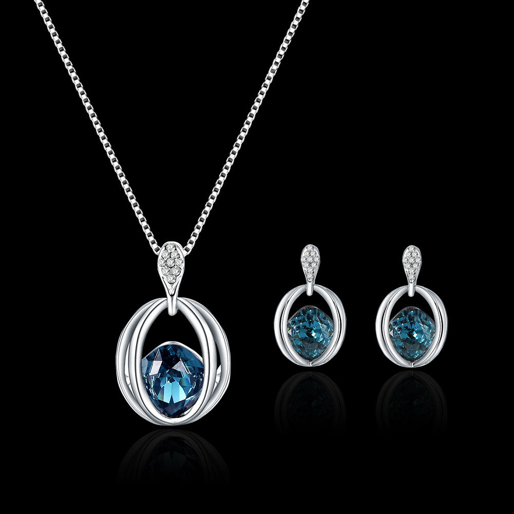 Silver Necklace and Matching Earring Set with Gemstones