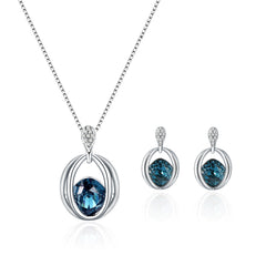 Silver Necklace and Matching Earring Set with Gemstones