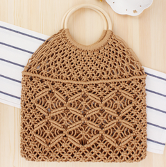 Macrame  Handbag with Wooden Ring Handle