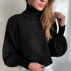 Solid Color Puff Sleeve Turtleneck Sweater in 7 Colors S-XL