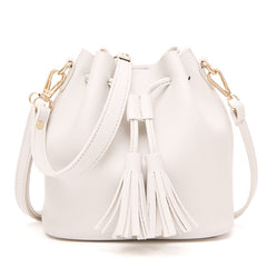 PU Leather Solid Color Bucket Bag with Tassels