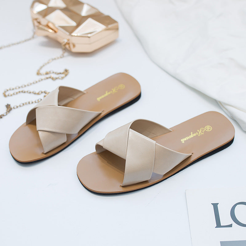 Cross Strap Flat Heel Slip On Sandals