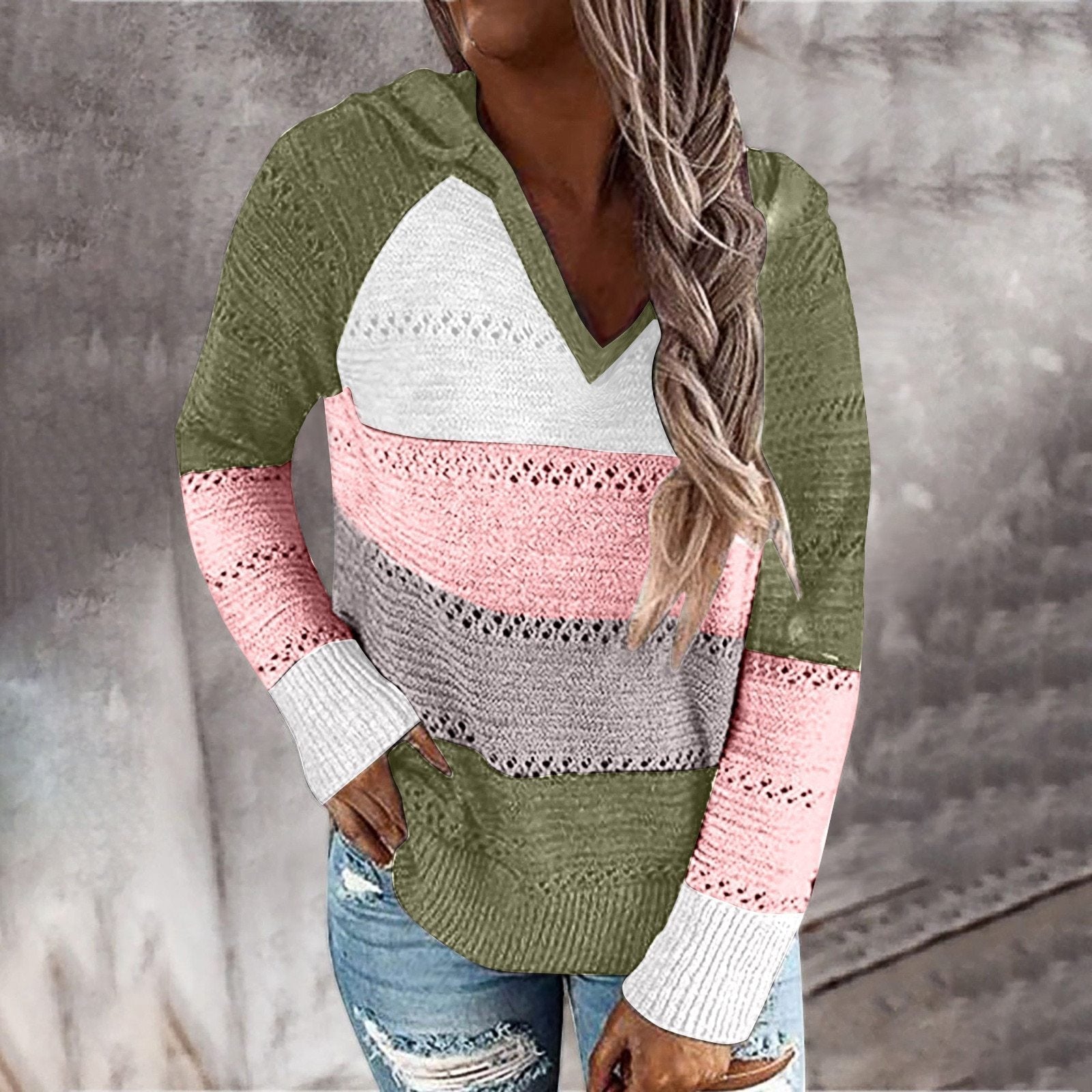 Gestreifter Langarm-Kapuzenpullover in 11 Farben S-5XL