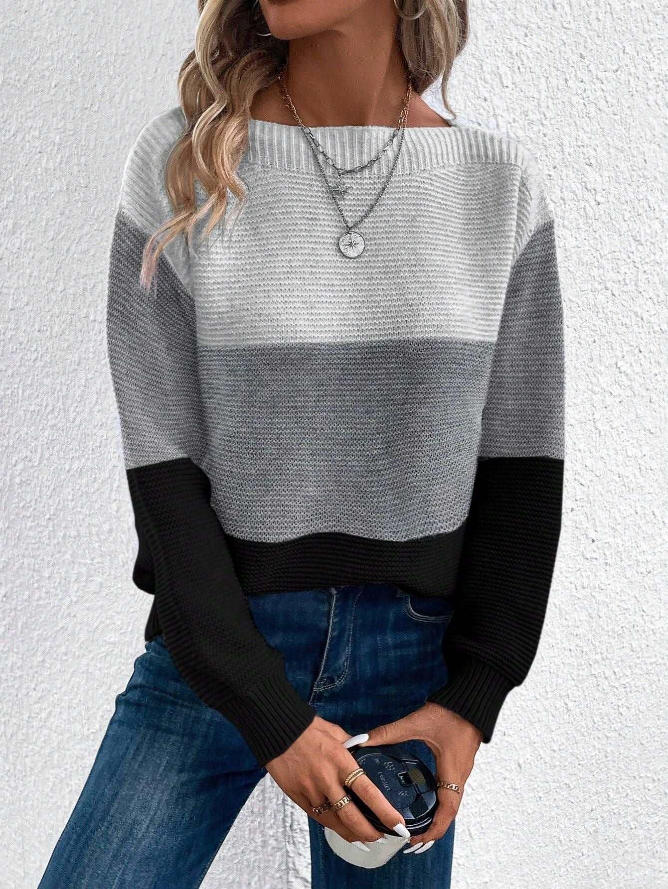 Rundhals-Langarm-Colorblock-Pullover in 8 Farben S-XL