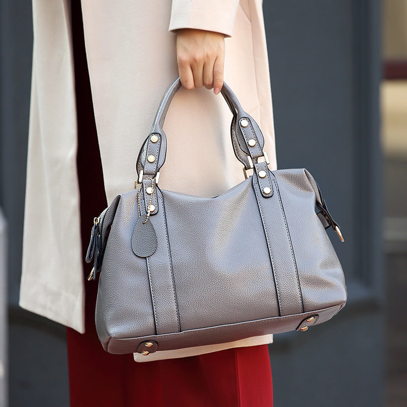 Leather Shoulder Handbag with Rivets in 4 Colors
