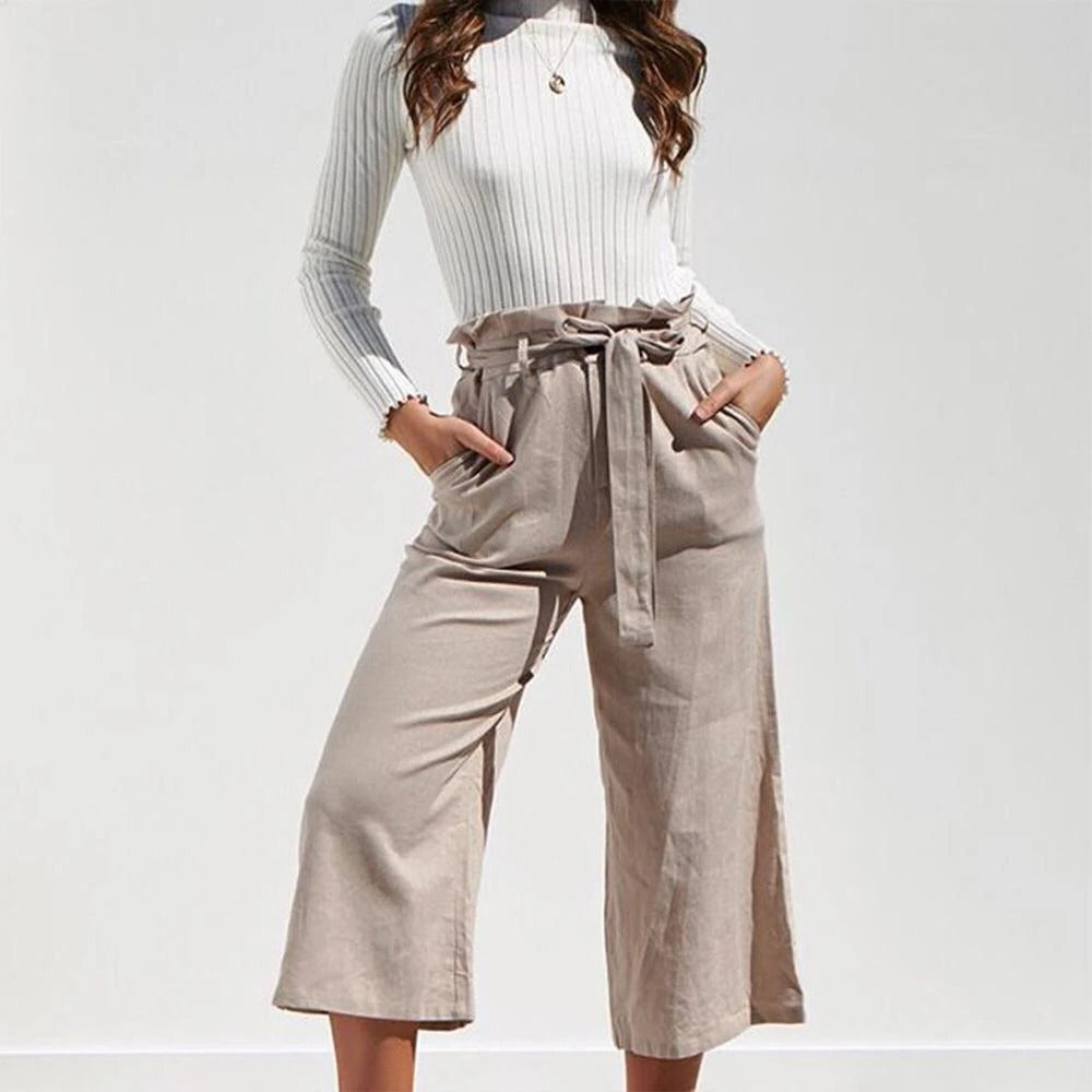 Pantalon court à jambes larges avec poches