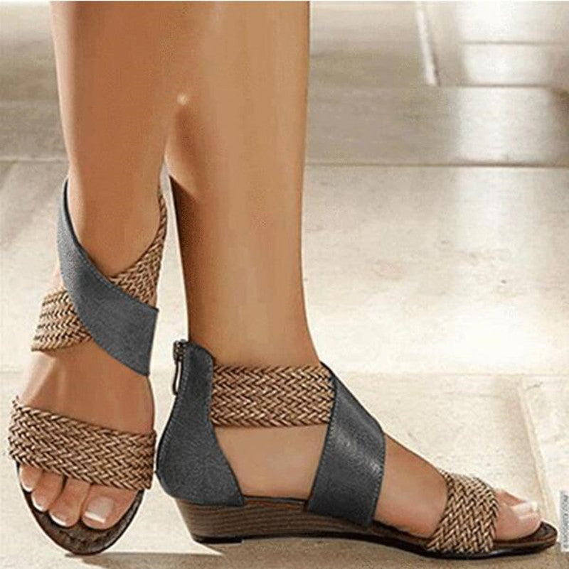 Bohemian Criss-Cross Woven Sandals with Closed Heel