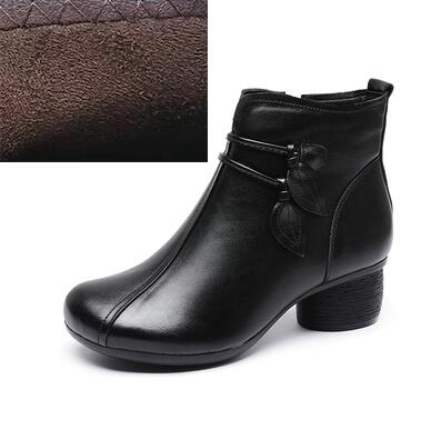 Thick Heel Plush Warm Leather Boots in 2 Colors