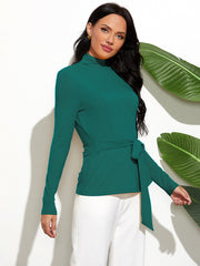 Long Sleeve Sweater with Waist Tie in 3 Colors S-XL