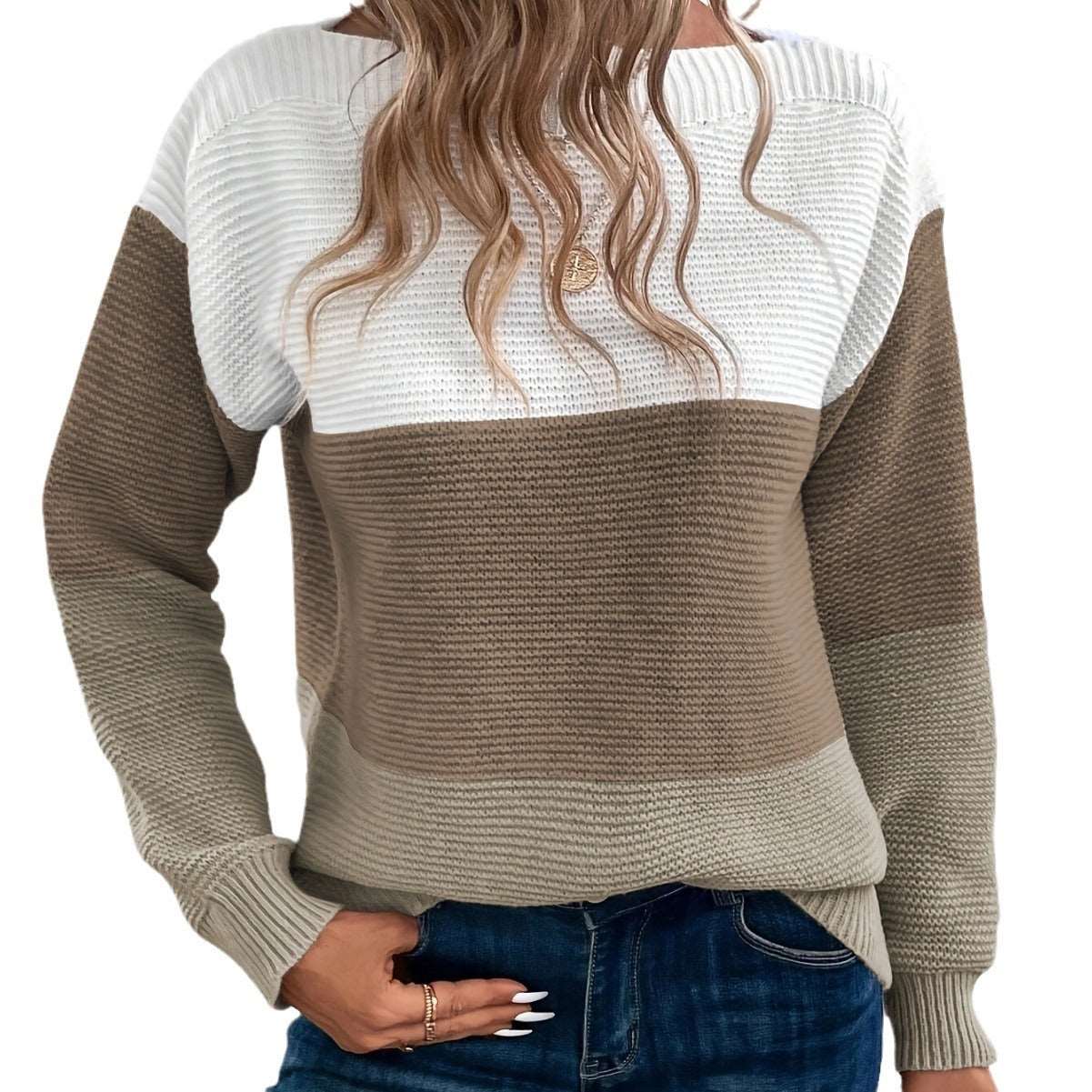 Rundhals-Langarm-Colorblock-Pullover in 8 Farben S-XL