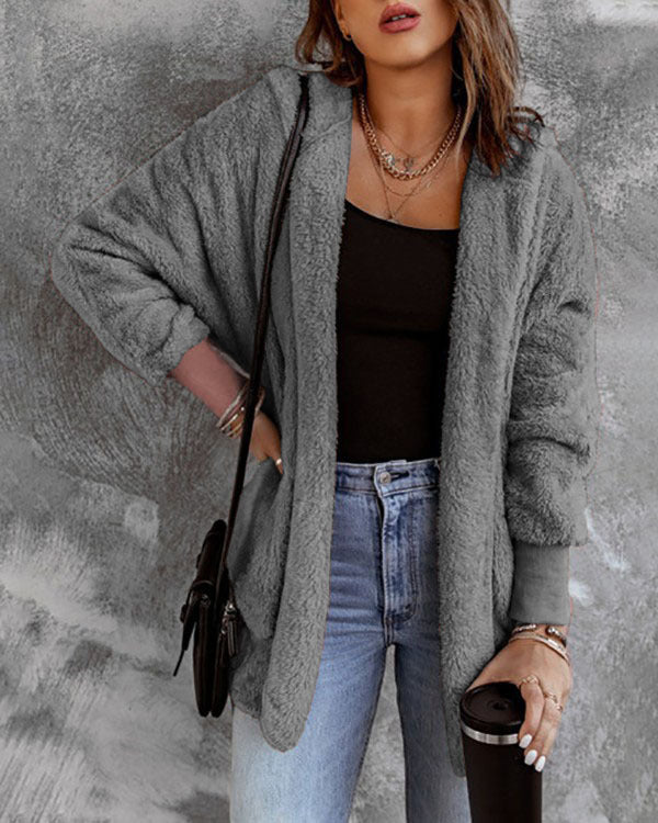 Plüschiger Langarm-Cardigan in 7 Farben S-3XL