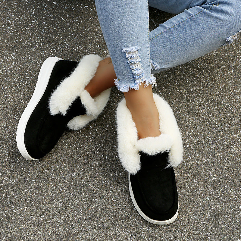 Suede Slipper Boots with Plush Fur