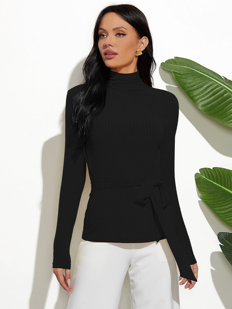 Long Sleeve Sweater with Waist Tie in 3 Colors S-XL