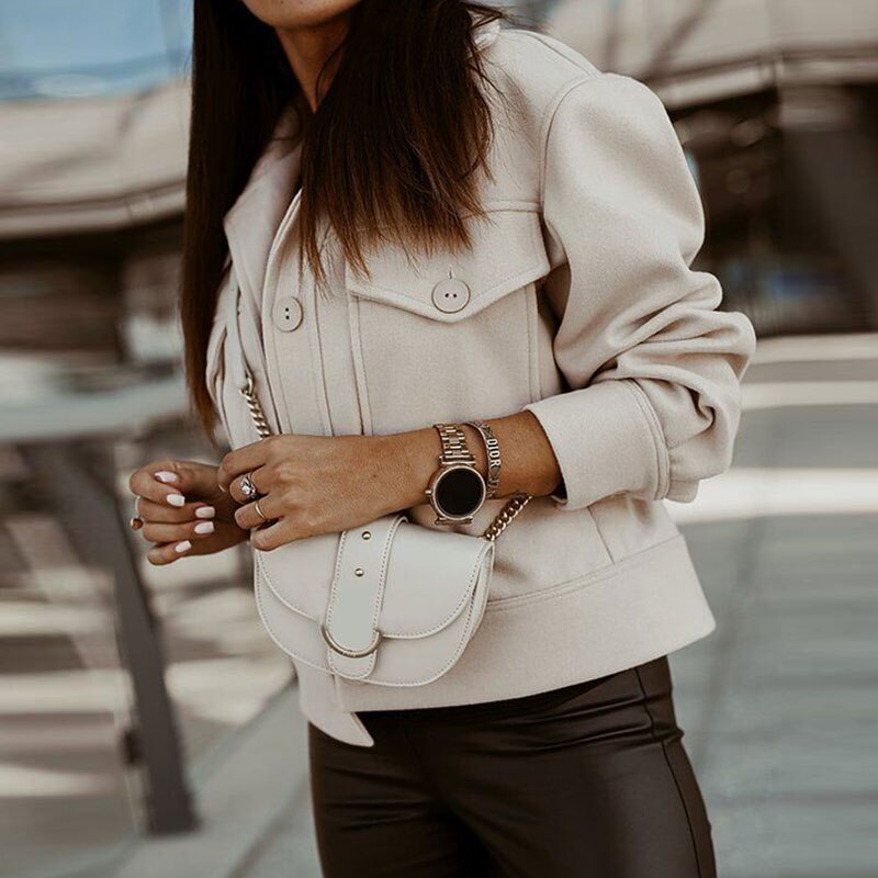 Cropped Woolen Long Sleeve Jacket with Pockets in 3 Colors S-XXL