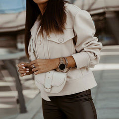 Cropped Woolen Long Sleeve Jacket with Pockets in 3 Colors S-XXL