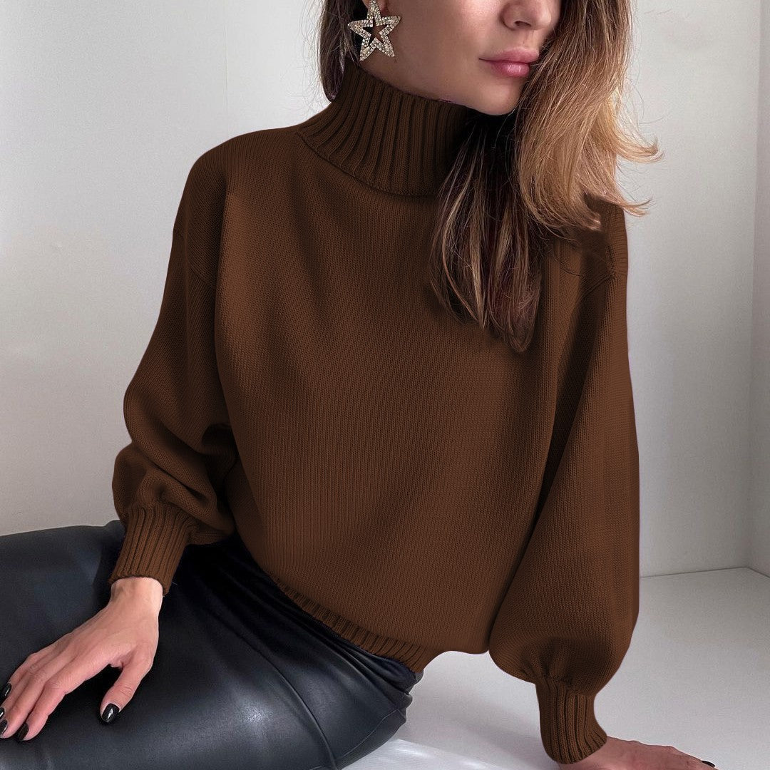 Solid Color Puff Sleeve Turtleneck Sweater in 7 Colors S-XL