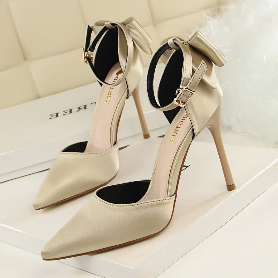 Satin High Heel Shoes with Stiletto Heel and Bow