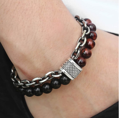 Stainless Steel Bracelet with Natural Stones