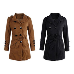Woolen Long Sleeve Coat with Waist Tie in 2 Colors M-5XL