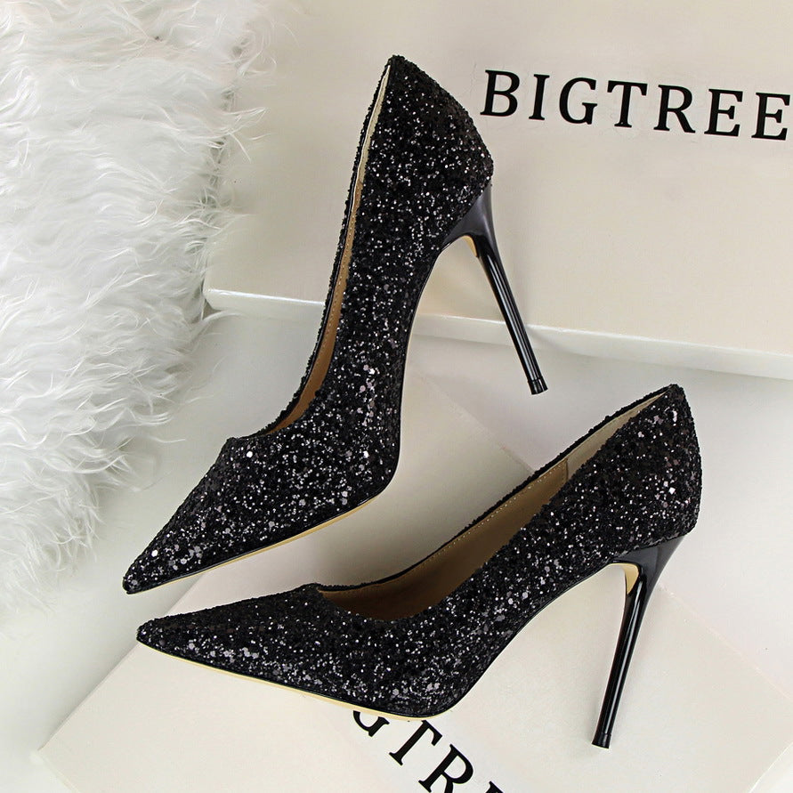Sequined High Heel Stilettos with Pointed Toe in 8 Colors