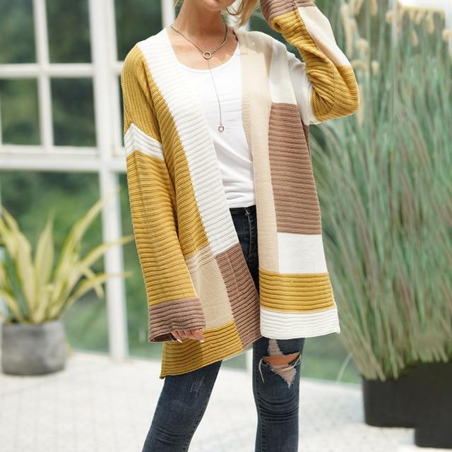 Cardigan en tricot colorblock en 6 couleurs S-XL