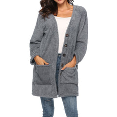 Mittellanger Plüsch-Cardigan mit Taschen in 8 Farben S-5XL