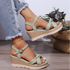High Wedge Heel Sandals with Bowknot in 2 Colors