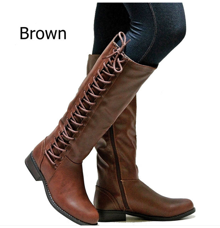 Low Heel Knee High Boots with Side Zipper