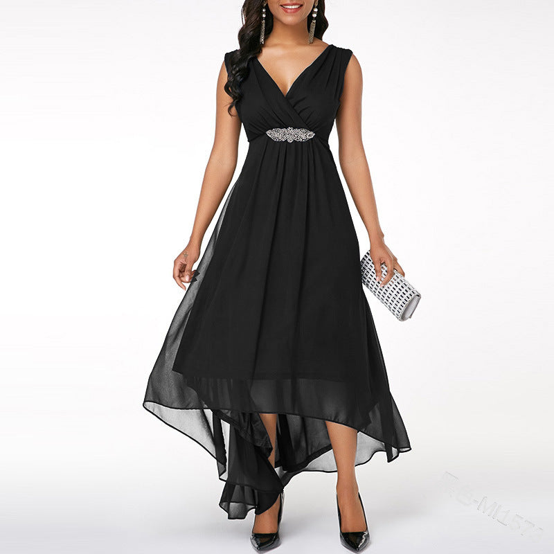 V-Neck Chiffon Sleeveless Dress in 5 Colors S-5XL