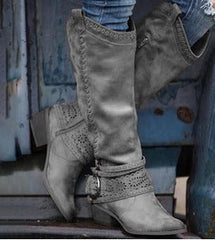 Suede Knight Boots with Short Wide Heel in 6 Colors