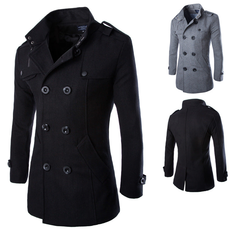 Men's Double Breasted Woolen Coat in 5 Colors M-4XL