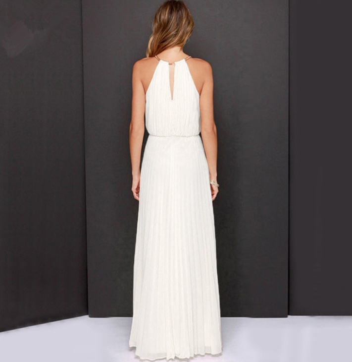 Elegant Halter Neck Sleeveless Chiffon Maxi Dress