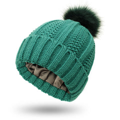 Knit Pom Pom Toque with Satin Lining