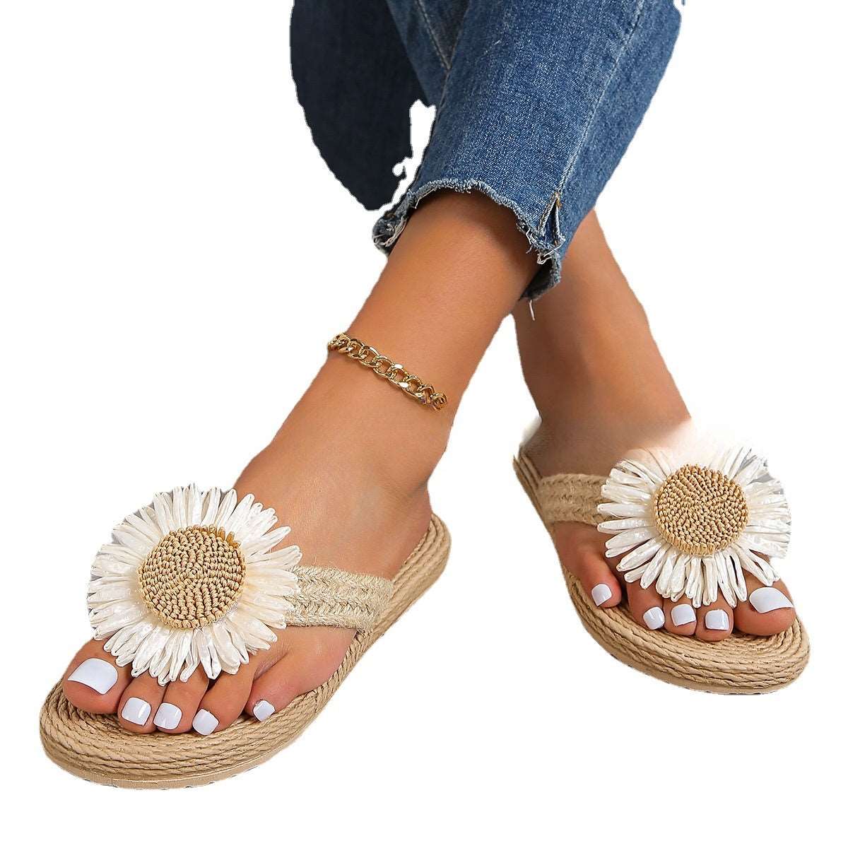 Flat Casual Bohemian Sandals with Flower
