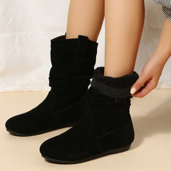 Suede Low Heel Fleece-Lined Slouch Boots