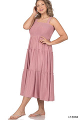 Plus Size Smocked Tiered Midi Dress with Square Neck 1X-3X