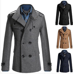 Men's Double Breasted Woolen Coat in 5 Colors M-4XL