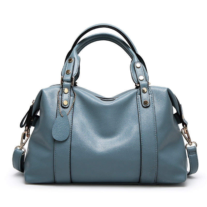 Leather Shoulder Handbag with Rivets in 4 Colors
