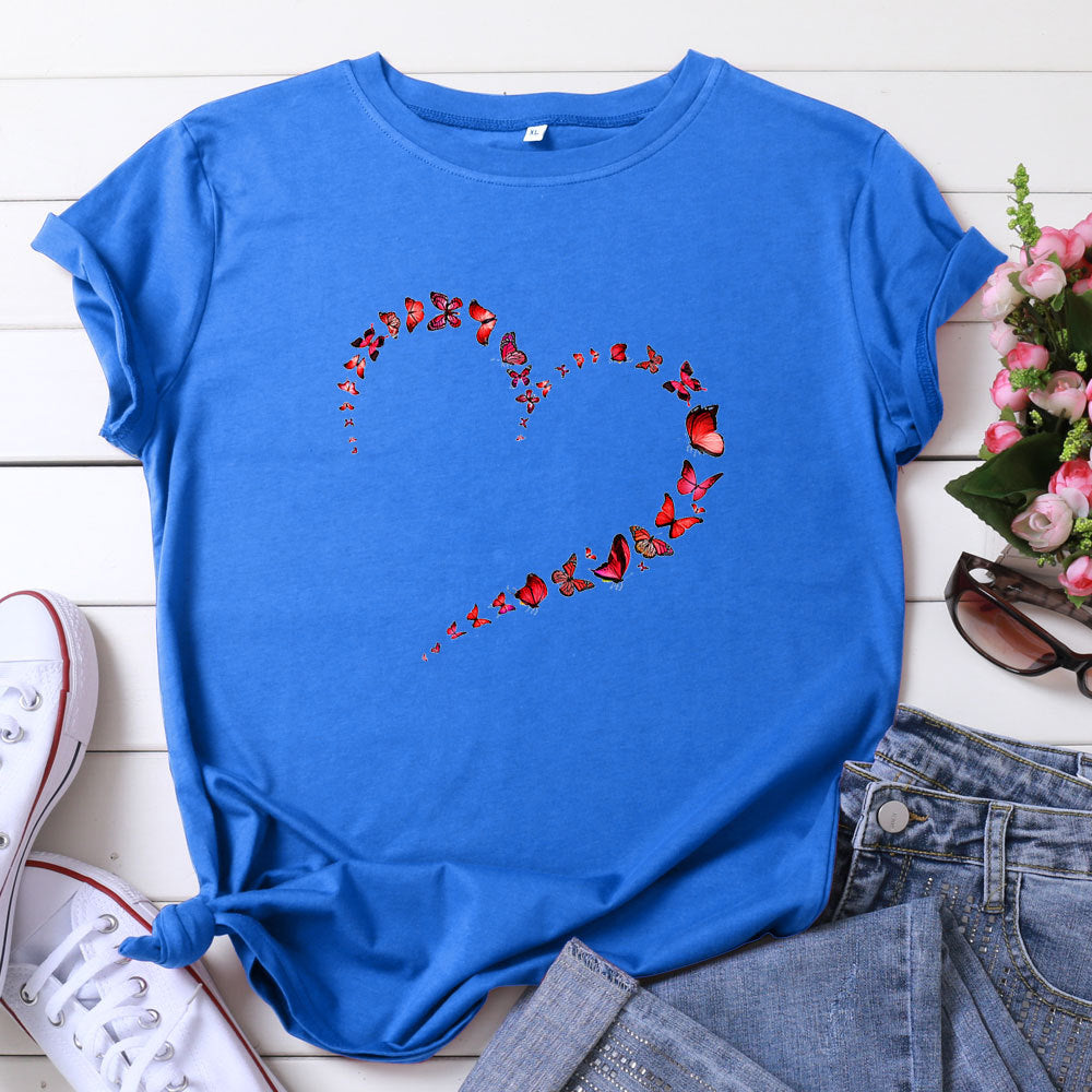 Kurzarm-Top mit Herz-Schmetterling in 12 Farben S-4XL