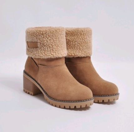 Thick Heel Fleece Lined Suede Snow Boots in 5 Colors