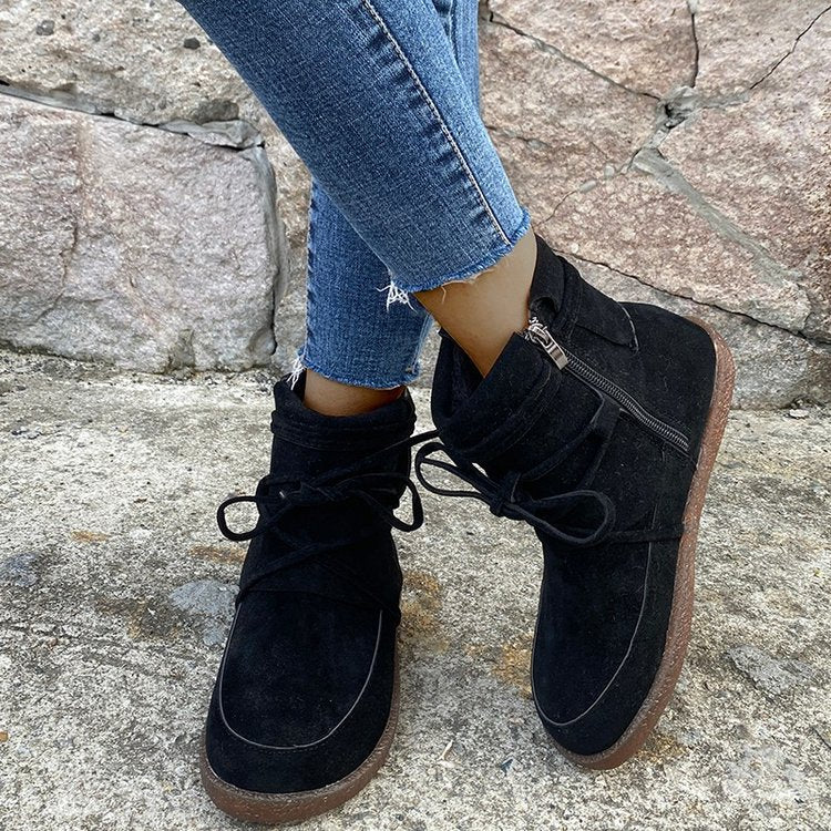 Suede Moccasin-Style Ankle Boots with Flat Heel