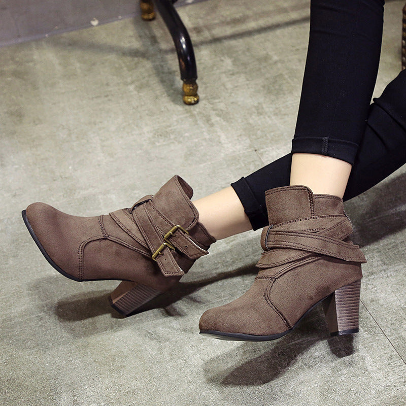 Suede Block Heel Ankle Boots